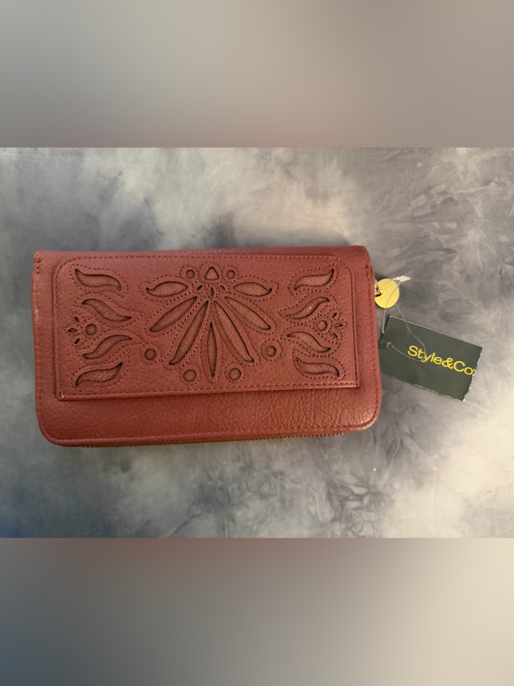 Style & Co. Mauve Brown Zip Around Wallet with Gold Hardware